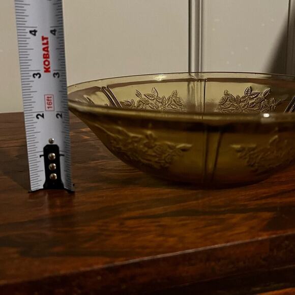 1930’s Federal Sharon Cabbage Rose Depression Glass Bowl Amber Yellow Vintage - Picture 5 of 7